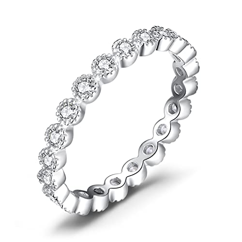 JewelryPalace Modeschmuck Klassisch Zirkonia Band Ring Damen, Hochzeitsringe Damenring Silber 925 Trauringe Eheringe für Frauen, Vorsteckring Stapelring Eternity Ring Bandring Schmal, Ringe Set 46 von JewelryPalace