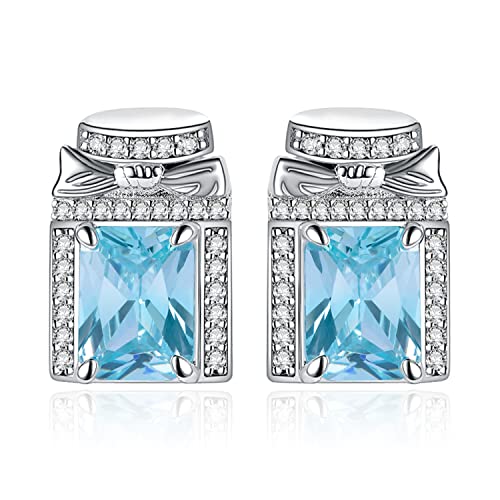 Jewelrypalace Parfois Smaragdschliff 5.4ct Aquamarinfarbe Zirkonia Ohrstecker Silber 925 Damen, Blau Schmuck Set, Ohrringe Silber mit Edelstein Mädchen, Piercing Ohrstecker Geschenk für Frauen von JewelryPalace