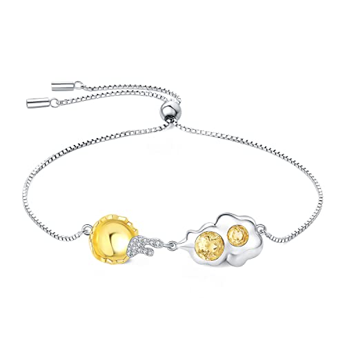 Jewelrypalace Pochiertes Ei 1.1ct Rundschliff Echt Citrin Armband Damen Silber 925, Armreif mit Gelb Stein Gold 585 Schmuck Set, Armbänder Mädchen Verstellbar Armreifen Vergoldet, Geschenk für Frauen von JewelryPalace