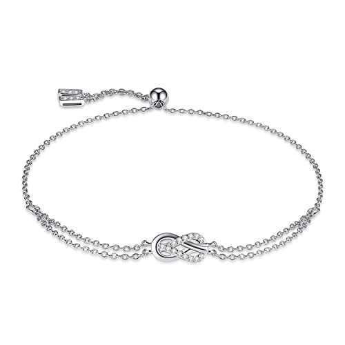 JewelryPalace Rundschliff 2.4ct Zirkonia Infinity Liebe Armband Damen Silber 925, Armreif Unendlichkeit Zwei Knoten Schmuck Set für Frauen, Armbänder Mädchen Armreifen mit Stein,Geschenk für Freundin von JewelryPalace