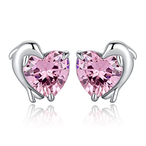 Jewelrypalace Süße Delphin Liebe Herz 5.8ct Rosa Zirkonia Ohrstecker Silber 925 Damen, Schmuck Set Frauen, Ohrringe Silber mit Edelstein Mädchen, Ohrstecker mit Stein Geschenk für freundin von JewelryPalace