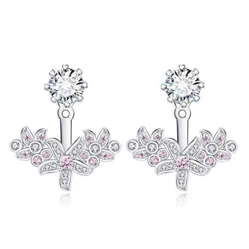 Jewelrypalace Vintage Blume Cluster Rundschliff 2.9ct Rosa Zirkonia Ohrstecker Silber 925 Damen, Pinker Schmuck Set, Ohrringe Silber Edelstein Mädchen, Ohrringe Jackets mit Stein Geschenk für Frauen von JewelryPalace