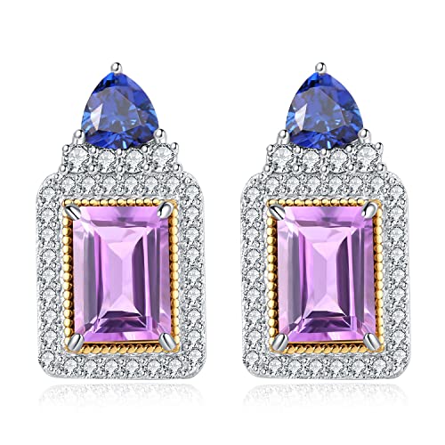 Jewelrypalace Vintage Smaragdschliff 1.5ct Echt Lila Amethyst Halo Ohrstecker Silber 925 Damen, Blau Erstellt Saphir Schmuck Set, Ohrringe Silber Edelstein Mädchen, Naturstein Geschenk für Frauen von JewelryPalace