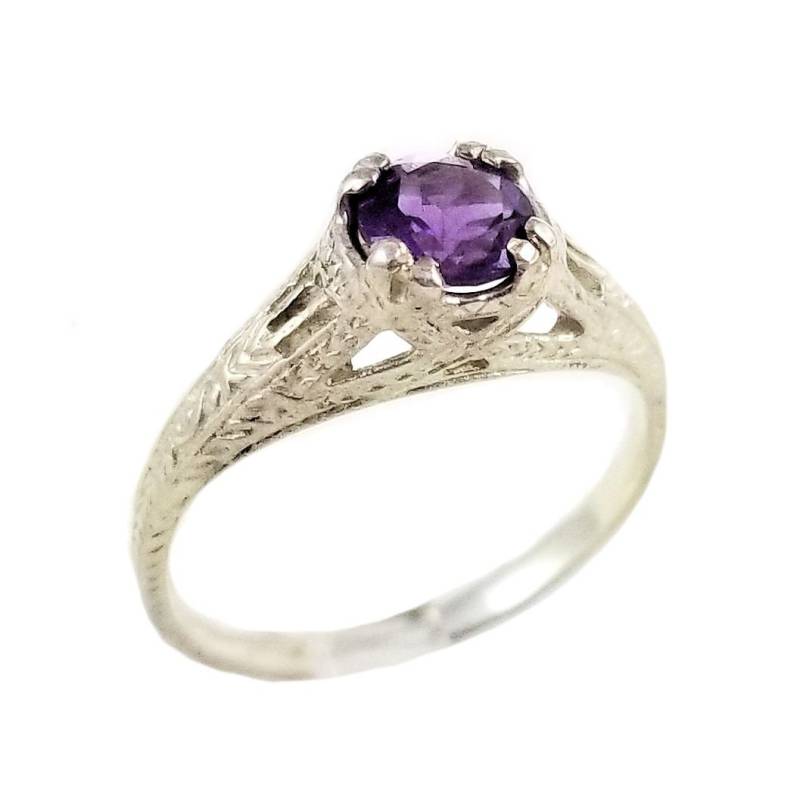 Antik Stil .60Ct Amethyst Filigran Trellis Ring in Sterling Silber Einstellung von JewelryRevivals