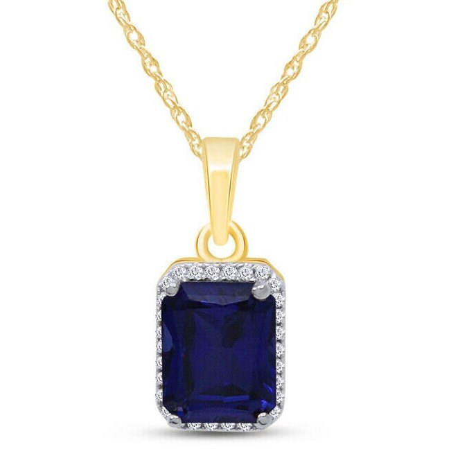 Wunderschöne 14K Gelbgold Überzogene Sterlingsilber 4.45Ct Smaragdschliff Lab-Erstellter Blauer Saphir Anhänger Halskette Mit 18 "Kette von JewelryStoreNewGifts