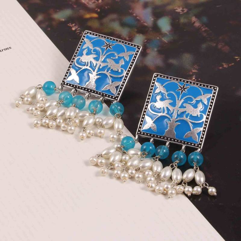 Oxidierte Versilberte Jhumka Ohrringe Bollywood Meenakari Perlentropfen von JewelryTrack