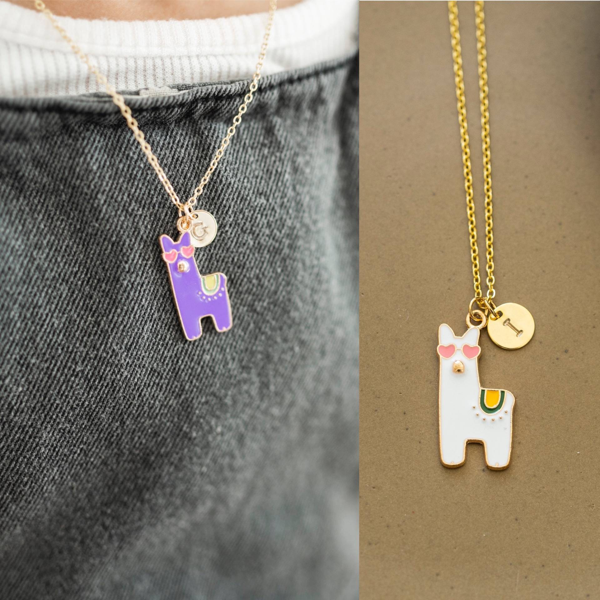 Kinder Lama Gold Personalisierte Initial Halskette, Süße Kleinkind Buchstaben Kleine Mädchen Individuelles Geschenk, Weihnachten 2021 von JewelryVV