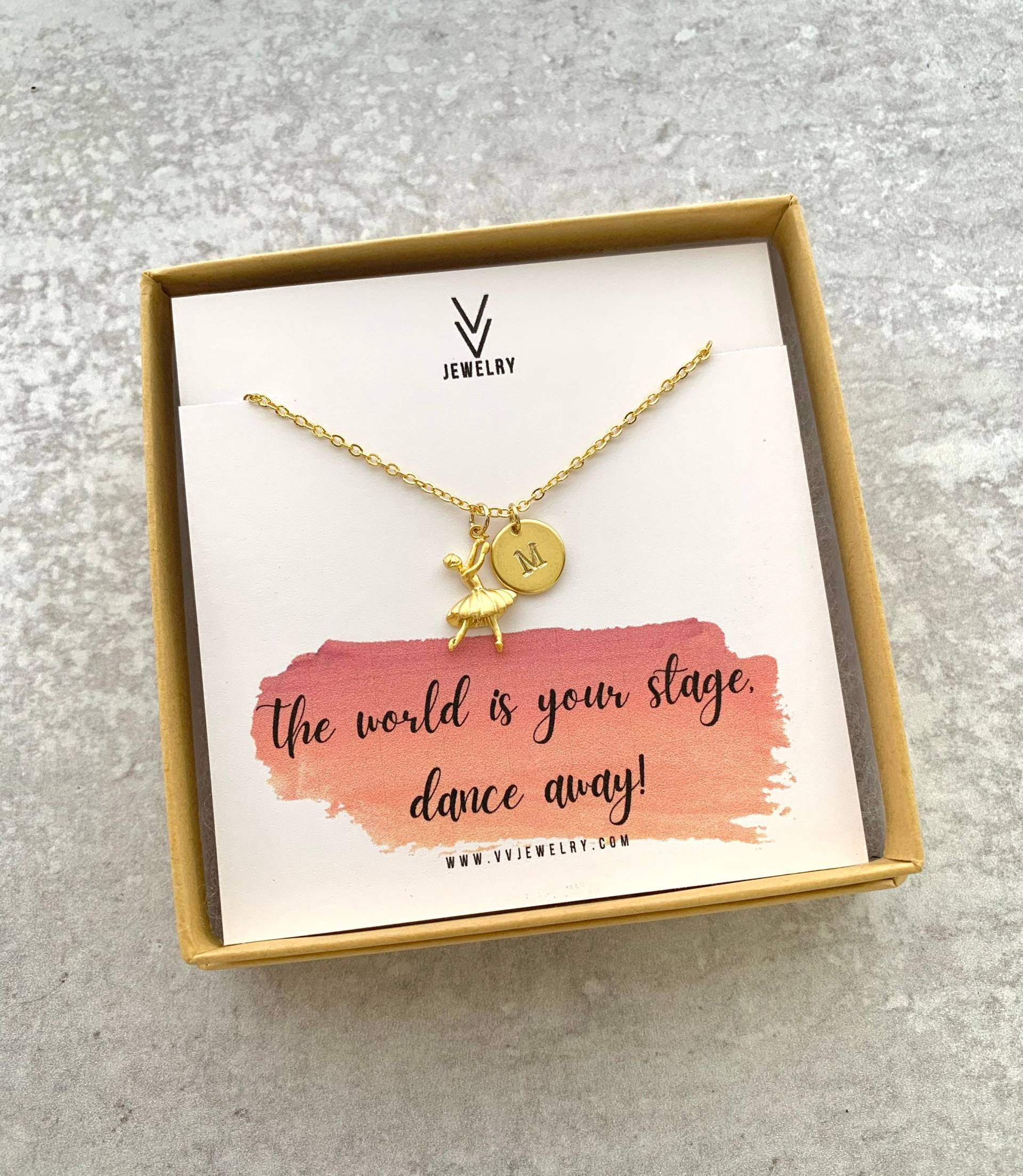 Tanz Halskette, Ballerina Recital Geschenk, Personalisiertes Geschenk Für Tänzerin, Kleine Mädchen Initial Individuelles von JewelryVV