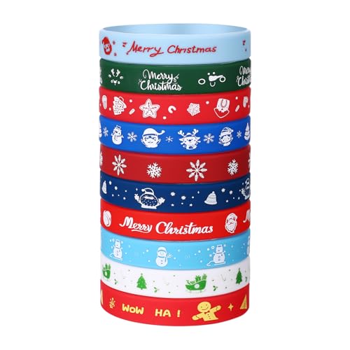 JewelryWe 10 Stück Weihnachten Silikon Armbänder: Merry Christmas Gummi Armband Silikonarmbänder Geschenke Deko für Erwachsene Kinder Party, 10 Frohe Weihnachten Stil von JewelryWe