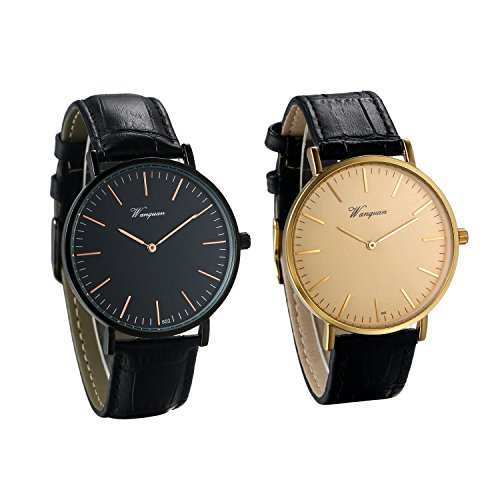 JewelryWe 2 PCS Herren Damen Uhren Edelstahl Dünn Business Fashion klassischen Analog Quarz Armbanduhr, Schwarz Gold JewelryWe 2 PCS Herren Damen Uhren Edelstahl Dünn Business Fashion klassischen Analog Quarz Armbanduhr, Schwarz Gold von JewelryWe