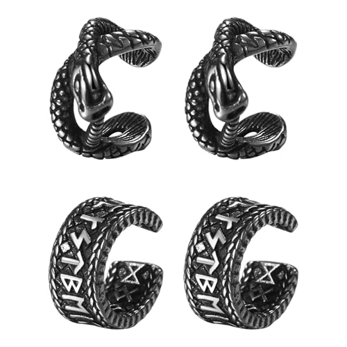 JewelryWe 2 Paar Ohrklemme Knorpel Ohrclips: Edelstahl Nordische Wikinger Runen Schlange Ohr Manschette Nicht Piercing Ohrringe Fake Ohrstecker Ohne Ohrloch Amulett Schmuck für Herren Damen Silber von JewelryWe