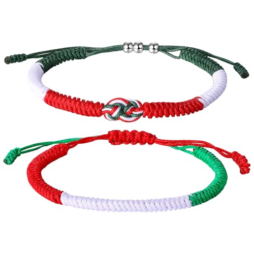 JewelryWe 2 Stück Italienische Flagge Armband: Damen Italien Flagge Fußball Weltmeisterschaft WM & EM Länder Italy Fanartikel Seil Geflochten Armreif Verstellbar Geknotetes Seilarmbänder Kordelarmband von JewelryWe