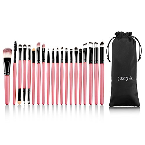 JewelryWe 20 Stück Make-up Pinsel Set zum professionellen Auftragen von Lidschatten Eyeliner Foundation Rouge Lippenkosmetik Bürsten für Puder und Flüssiger Cremiger Kosmetik für Berufsverfassungs oder Ausgangsgebrauch Pink Schwarz von JewelryWe