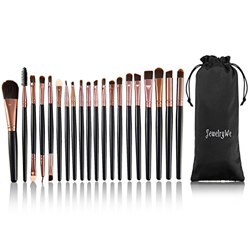 JewelryWe 20 Stück Make-up Pinsel Set zum professionellen Auftragen von Lidschatten Eyeliner Foundation Rouge Lippenkosmetik Bürsten für Puder und Flüssiger Cremiger Kosmetik für Berufsverfassungs oder Ausgangsgebrauch Braun Schwarz von JewelryWe