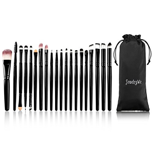 JewelryWe 20 Stück Make-up Pinsel Set zum professionellen Auftragen von Lidschatten Eyeliner Foundation Rouge Lippenkosmetik Bürsten für Puder und Flüssiger Cremiger Kosmetik für Berufsverfassungs oder Ausgangsgebrauch Schwarz von JewelryWe