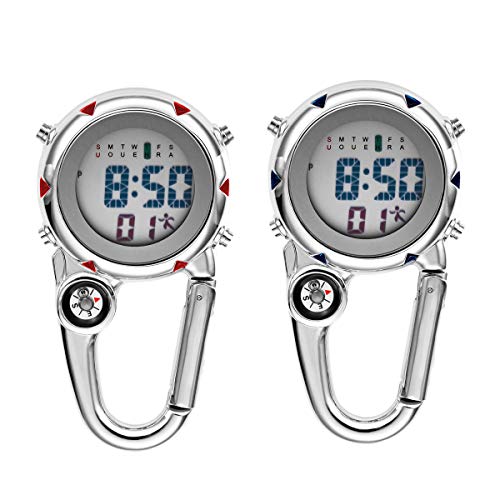 JewelryWe 2PCS Digital Taschenuhr mit Karabiner Karabineruhr Pocket Fob Gürtelclip Uhr für Ärzte, Krankenschwestern von JewelryWe