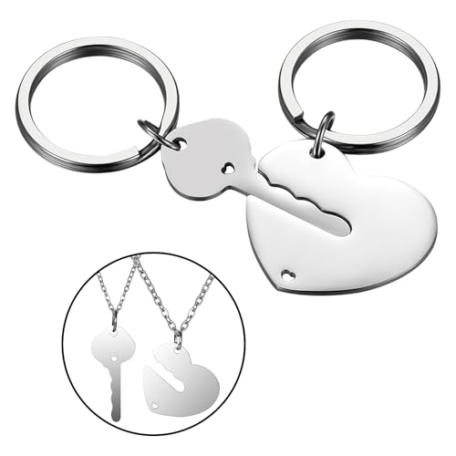 JewelryWe 2er Set Schlüsselanhänger mit Kette für Paare: Edelstahl Schlüssel zum Herz Schloss Schlüsselring Partner Anhänger Halskette Valentinstag Pärchen Geschenk für Herren Damen Silber JewelryWe 2er Set Schlüsselanhänger mit Kette für Paare: Edelstahl Schlüssel zum Herz Schloss Schlüsselring Partner Anhänger Halskette Valentinstag Pärchen Geschenk für Herren Damen Silber von JewelryWe