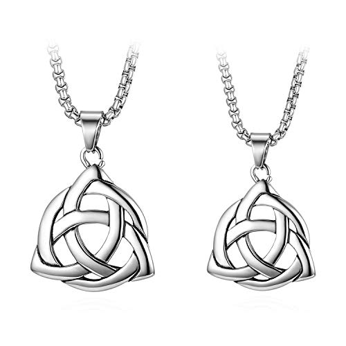 JewelryWe 2pcs Edelstahl Halskette, Irish Celtic Knot Irischen Keltisch Knoten Triquetra Amulett Anhänger mit 22 Zoll Kette, Valentinstag Lieben Geschenk für Herren Damen, Silber von JewelryWe