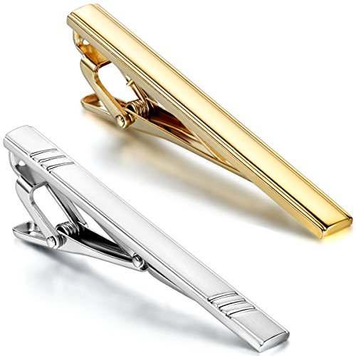 JewelryWe 2pcs Herren Krawattennadel, 2.4cm Breit Messing Poliert Krawattenklammer Krawattennadeln Tie Clip, Gold Silber JewelryWe 2pcs Herren Krawattennadel, 2.4cm Breit Messing Poliert Krawattenklammer Krawattennadeln Tie Clip, Gold Silber von JewelryWe