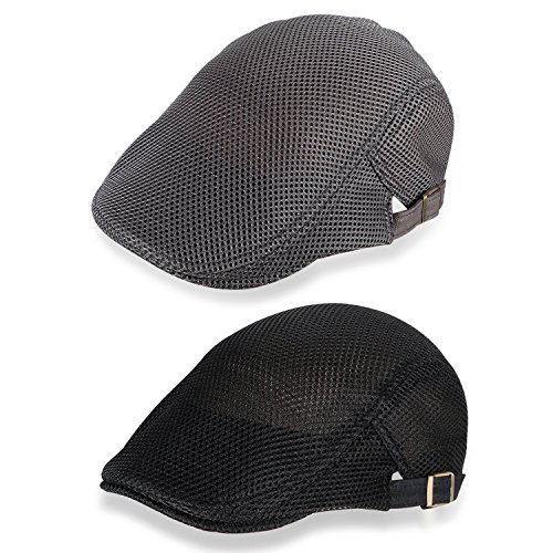 JewelryWe 2pcs Herren Schirmmütze Flat Cap Cabbie Hat Sommerhut Gatsby Ivy Irish Hunting Stretch Newsboy Schiebermütze, Schwarz Grau JewelryWe 2pcs Herren Schirmmütze Flat Cap Cabbie Hat Sommerhut Gatsby Ivy Irish Hunting Stretch Newsboy Schiebermütze, Schwarz Grau von JewelryWe