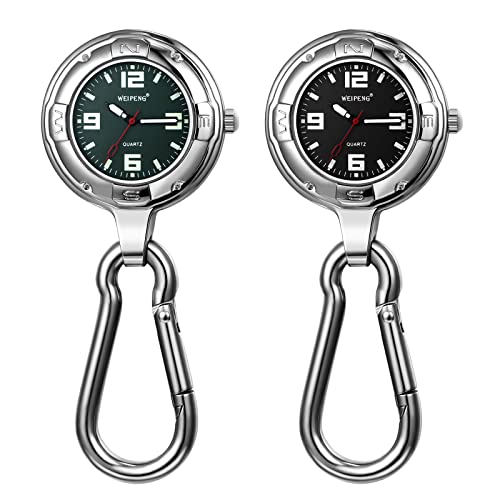 JewelryWe 2pcs Karabineruhr Taschenuhr mit Karabiner Schlüsselanhänger große Schnalle Analog Quarz Uhr für Ärzte Krankenschwestern Sanitäter Köche Schwarz/Grün JewelryWe 2pcs Karabineruhr Taschenuhr mit Karabiner Schlüsselanhänger große Schnalle Analog Quarz Uhr für Ärzte Krankenschwestern Sanitäter Köche Schwarz/Grün von JewelryWe
