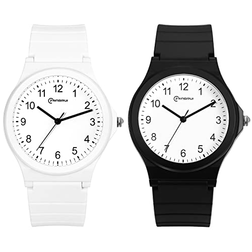JewelryWe 2pcs Kinderuhr Analog Quarz 30m wasserdichte Armbanduhr Kinder Klassische Einfache Silikon Armband Uhren für Junge Mädchen Jugendliche Schwarz/Weiß von JewelryWe