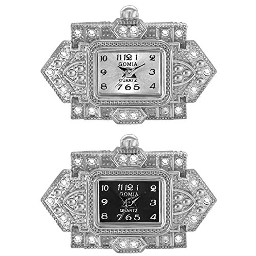 JewelryWe 2pcs Ringuhr Damen Fingeruhr Analog Quarz Retro Geschnitzt Blumen Strass Edelstahl Verstellbar Ring Uhr Fingerringuhr Uhrenring mit Rechteckig Zifferblatt Silber von JewelryWe