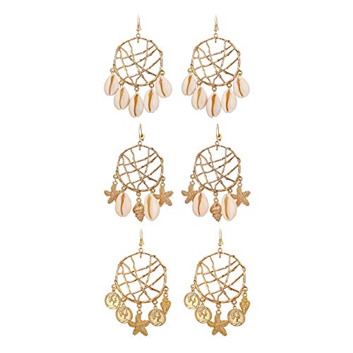 JewelryWe 3 Paare Damen Ohrringe Set, Boho Traumfänger Kauri Muschel Tropfenohrring Baumelnde Statement Ohrstecker Ohrhänger für Frau Mädchen JewelryWe 3 Paare Damen Ohrringe Set, Boho Traumfänger Kauri Muschel Tropfenohrring Baumelnde Statement Ohrstecker Ohrhänger für Frau Mädchen von JewelryWe