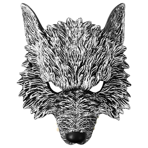 JewelryWe 3D Wolfsmaske Werwolf Maske: Antik Silber Steampunk Werwolfmaske Wolf Maskerade Maske aus Schaumstoff Horror Halbmaske Tiermaske für Halloween Karneval Party Kostüm von JewelryWe