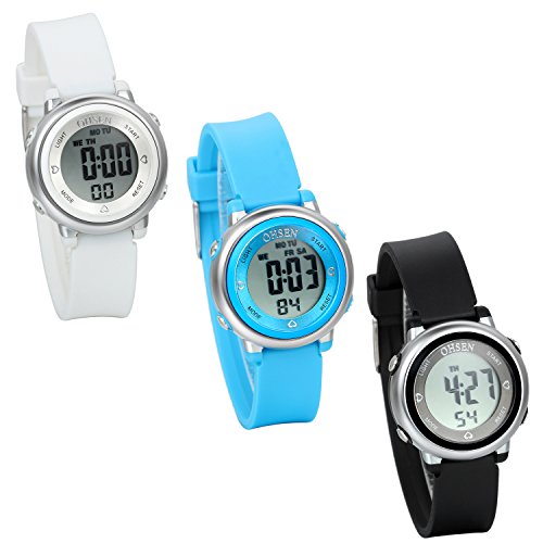 JewelryWe 3PCS Kinder Armbanduhr, süße Digital Digital Studenten Uhr mit LED Hintergrundbeleuchtung, Alarm, Stoppuhr, Chronograph, Glockenspiel, Kalender, Datum und Woche? von JewelryWe