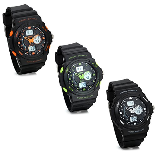 JewelryWe 3PCS Studenten Wasserdicht Multifunktionen Starke dauerhafte Digital Armbanduhr Kinder Sport Uhr mit Datum/Alarm Stoppuhr/LED Licht von JewelryWe