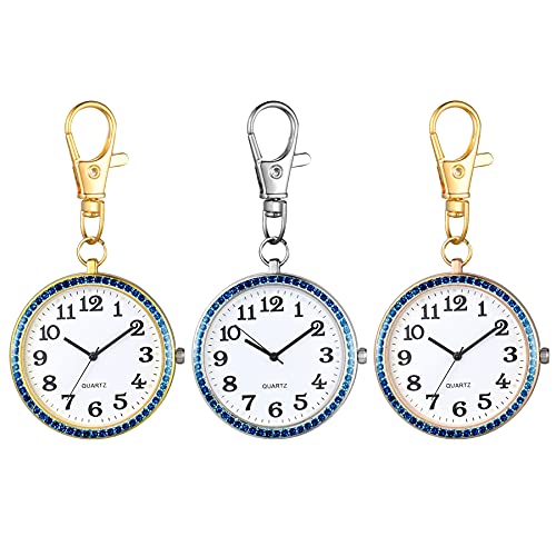 JewelryWe 3pcs Karabiner Taschenuhr mit Gravur Quarz Analog Uhr Strass Quarzuhr mit Schlüsselanhänger für Ärzte Krankenschwestern Sanitäter Köche Gold Blau JewelryWe 3pcs Karabiner Taschenuhr mit Gravur Quarz Analog Uhr Strass Quarzuhr mit Schlüsselanhänger für Ärzte Krankenschwestern Sanitäter Köche Gold Blau von JewelryWe