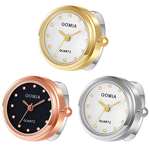 JewelryWe 3pcs Ringuhr Fingeruhr Damen Analog Quarz Edelstahl Verstellbar Ring Uhr Fingerringuhr Uhrenring Geschenk für Frauen Mädchen, Gold Rosegold Silber von JewelryWe