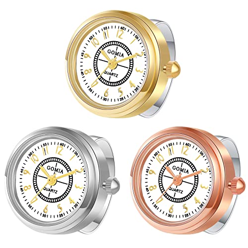 JewelryWe 3pcs Ringuhr Fingeruhr Damen Analog Quarz Edelstahl Verstellbar Ring Uhr Fingerringuhr Uhrenring mit Minutenskala rundem Zifferblatt, Gold Rosegold Silber von JewelryWe