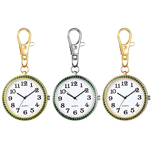 JewelryWe 3pcs Taschenuhr mit Karabiner Schlüsselanhänger Quarzuhr Analog Strass Uhr für Ärzte Krankenschwestern Sanitäter Köche Gold Weiß JewelryWe 3pcs Taschenuhr mit Karabiner Schlüsselanhänger Quarzuhr Analog Strass Uhr für Ärzte Krankenschwestern Sanitäter Köche Gold Weiß von JewelryWe