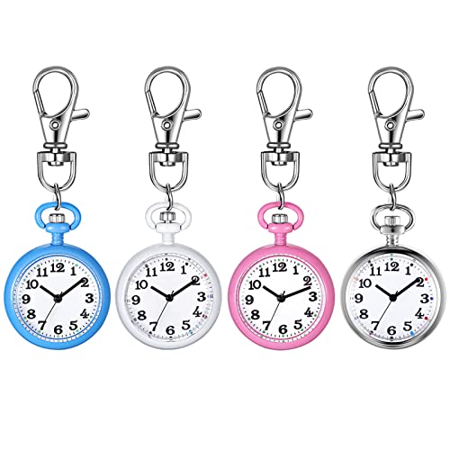 JewelryWe 4pcs Karabineruhr Taschenuhr mit Karabiner Schlüsselanhänger FOB Clip-on Quarzuhr Analog Uhr für Ärzte Krankenschwestern Sanitäter Köche Sport Unisex von JewelryWe