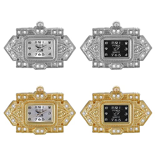 JewelryWe 4pcs Ringuhr Damen Fingeruhr Analog Quarz Retro Geschnitzt Blumen Strass Edelstahl Verstellbar Ring Uhr Fingerringuhr Uhrenring mit Rechteckig Zifferblatt Gold Silber von JewelryWe