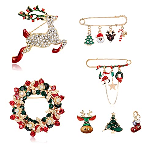 JewelryWe 7 Stück Weihnachten Broschen Schmuck Set Strass Pin Zubehör Set Geschenk für Damen Mädchen von JewelryWe