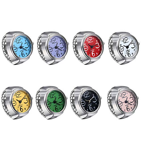 JewelryWe 8pcs Ringuhr Fingeruhr Herren Damen rund Analog Quarz Elastisch Legierung Ring Uhr Uhrenring von JewelryWe