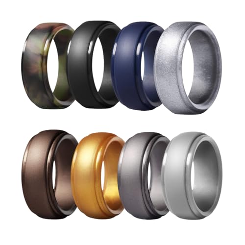 JewelryWe 8pcs Silikon Eheringe für Männer: 8mm Herren Gummi Hochzeit Bands Gummibänder Sport Ringe Flexible Silikonringe Verlobungsringe Geschenke 8 Faben Set Größe 67 von JewelryWe