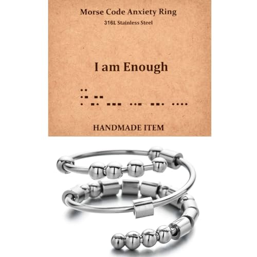 JewelryWe Angst Ring Damen Morsecode: Edelstahl Fidget Spinner Ringe Verstellbarer Zappelring Offene Spinning Ringe mit I am Enough Morse Code Perlen Frauen Anti Stress Stapelbare Zappeln Ringe JewelryWe Angst Ring Damen Morsecode: Edelstahl Fidget Spinner Ringe Verstellbarer Zappelring Offene Spinning Ringe mit I am Enough Morse Code Perlen Frauen Anti Stress Stapelbare Zappeln Ringe von JewelryWe