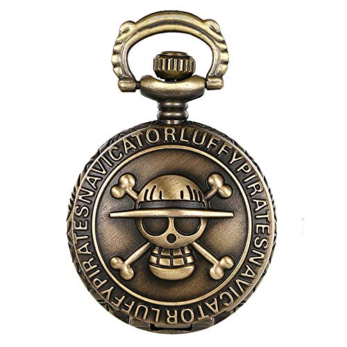 JewelryWe Antik Bronze Anime One Piece Design Quarz Taschenuhr Anhänger mit 80 cm Kette – Weihnachten Geschenk von JewelryWe