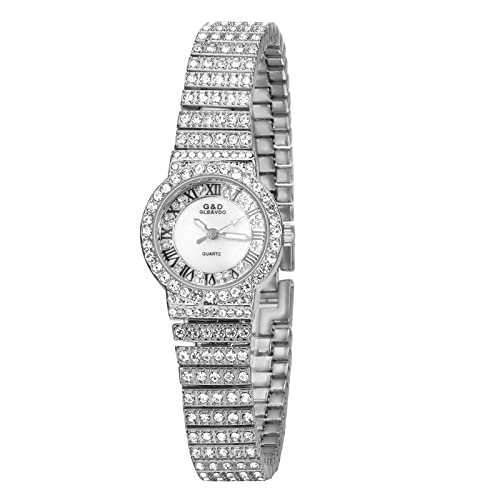 JewelryWe Uhren Damen Analog Quarz Armbanduhr Elegant Strass Muschel Römische Ziffern Beiläufige Uhr Damenuhr mit Metallarmband und Uhrenwerkzeug Silber von JewelryWe