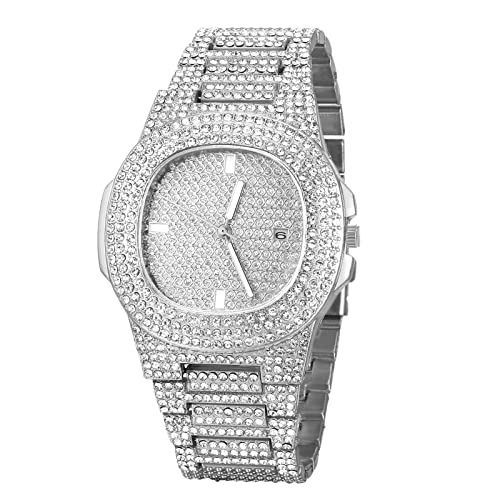 JewelryWe Uhren Damen Herren Analog Quarz Armbanduhr Elegant Quadrat Glitzer Strass Beiläufige Uhr mit Metall-Armband und Uhrenwerkzeug Silber von JewelryWe