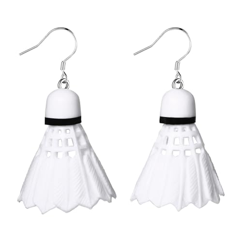 JewelryWe Badminton Federball Ohrringe für Damen: 925 Silber Hypoallergene Hängeohrringe Sportliche Shuttlecock Ohrhänger Ohrschmuck Lustige Modeschmuck für Frauen Mädchen von JewelryWe