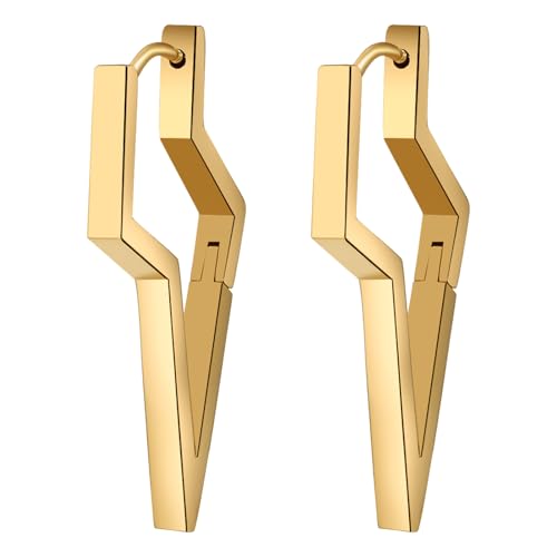 JewelryWe Blitz Ohrringe Creolen für Damen: Gold Edelstahl Lightning Huggie Creolen Blitzohrringe 80er 90er Jahre Tropfen Ohrringe Punk Rock Mode Schmuck Geschenk für Frauen Männer JewelryWe Blitz Ohrringe Creolen für Damen: Gold Edelstahl Lightning Huggie Creolen Blitzohrringe 80er 90er Jahre Tropfen Ohrringe Punk Rock Mode Schmuck Geschenk für Frauen Männer von JewelryWe
