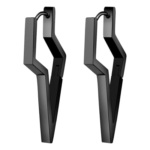 JewelryWe Blitz Ohrringe Creolen für Damen: Schwarz Edelstahl Lightning Huggie Creolen Blitzohrringe 80er 90er Jahre Tropfen Ohrringe Punk Rock Mode Schmuck Geschenk für Frauen Männer JewelryWe Blitz Ohrringe Creolen für Damen: Schwarz Edelstahl Lightning Huggie Creolen Blitzohrringe 80er 90er Jahre Tropfen Ohrringe Punk Rock Mode Schmuck Geschenk für Frauen Männer von JewelryWe