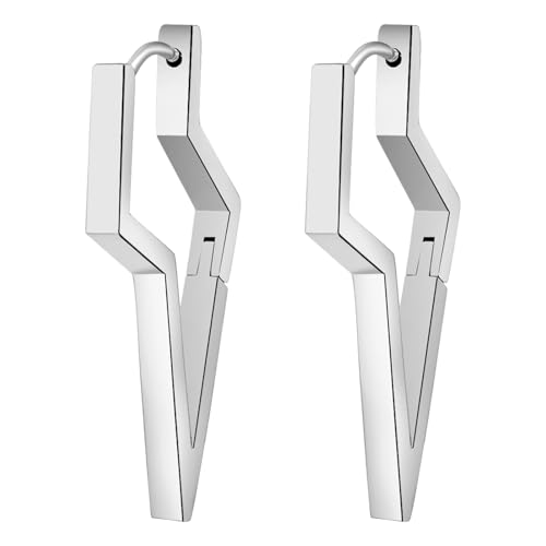 JewelryWe Blitz Ohrringe Creolen für Damen: Silber Edelstahl Lightning Huggie Creolen Blitzohrringe 80er 90er Jahre Tropfen Ohrringe Punk Rock Mode Schmuck Geschenk für Frauen Männer JewelryWe Blitz Ohrringe Creolen für Damen: Silber Edelstahl Lightning Huggie Creolen Blitzohrringe 80er 90er Jahre Tropfen Ohrringe Punk Rock Mode Schmuck Geschenk für Frauen Männer von JewelryWe