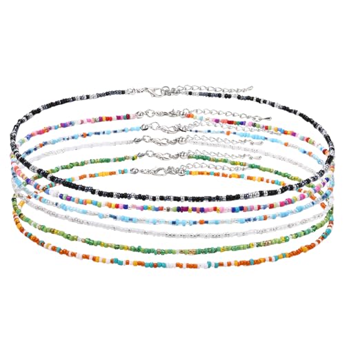 JewelryWe Boho Choker Halskette mit Perlen: 6 Stück Bunt Regenbogen Perlenkette Verstellbare Choker Kette Sommer Strand Halsschmuck Bohemian Hawaii Stil Schmuck Y2K Geschenk für Frau Teenager Mädchen von JewelryWe