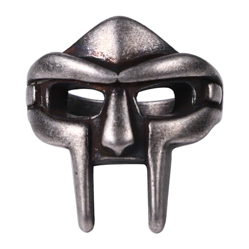 JewelryWe DOOM Maske Herren-Ring: Antik Silber Edelstahl Halloween Punk Helmringe Spartanische Maske Gesichtsmaske Gladiatorhelm MF Doom Wikinger Totenkopf Bandring Y2K Größe 62 von JewelryWe